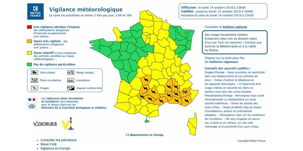 carte-meteo-france-1571090574 "Thunderstorms and Heavy Rain: 7 Departments in Central France on Orange Alert This Morning"